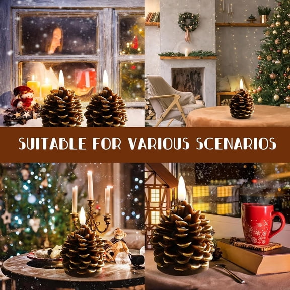 Pinecone Candles Flameless, Pinecone Candles Decorations Indoor, 3Pcs Seasonal Flameless Candles Displays, Flickering Flameless LED Pine Cone Candles 2.16x3.74 Inch