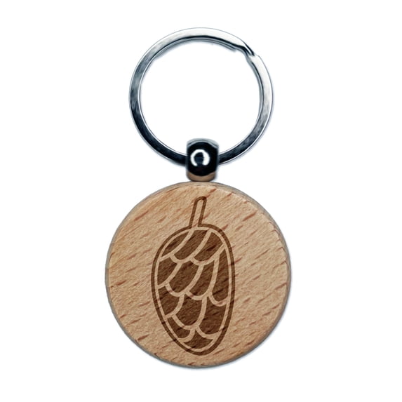 Pinecone Doodle Round Keychain Charm Tag - Engraved Wood