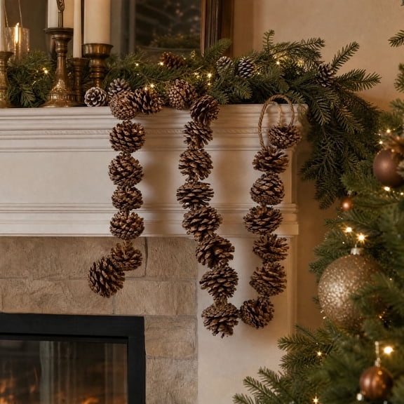 Pinecone Garland, Natural Fall Hanging, Christmas Door Decor, Dried Cone Texture and Adjustable Jute Rope for Front Doors, Fireplace Mantels and Window Displays.
