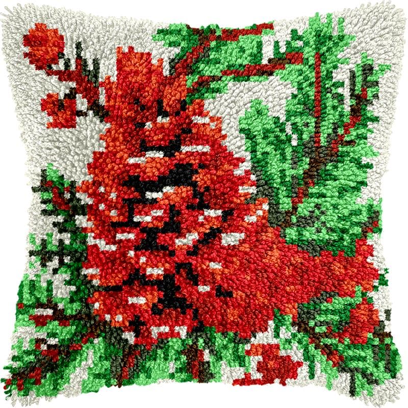 Pinecone Latch Hook Pillow Kits Cushion Pillowcase with Pattern Printed Canvas Sofa Hooking Pillows Crafts Embroidery Latch Hooking Crochet Kits 17x17 inch(56)