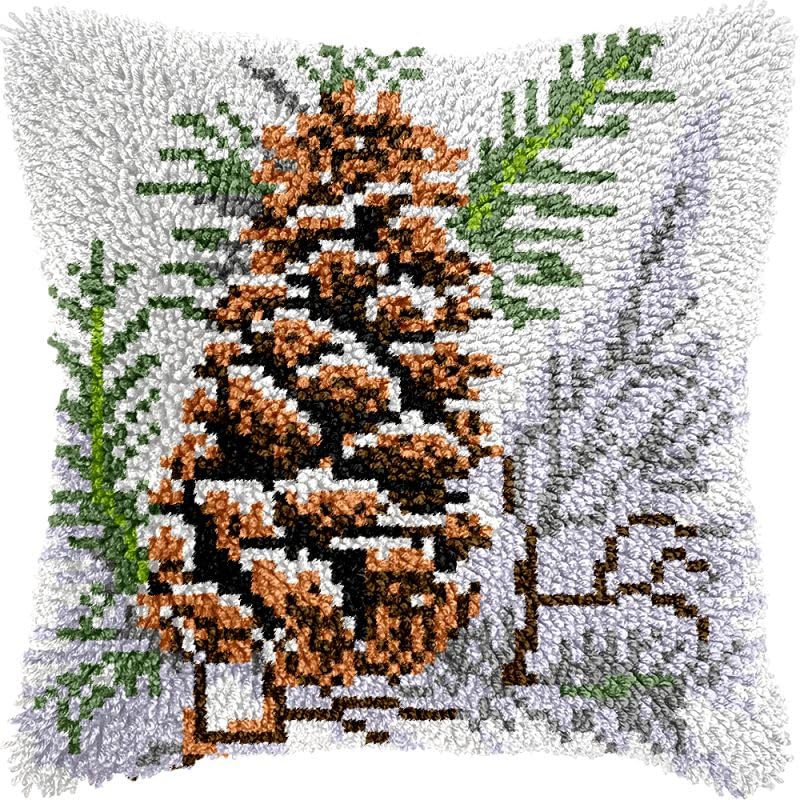 Pinecone Latch Hook Pillow Kits Cushion Pillowcase with Pattern Printed Canvas Sofa Hooking Pillows Crafts Embroidery Latch Hooking Crochet Kits 17x17 inch(2)