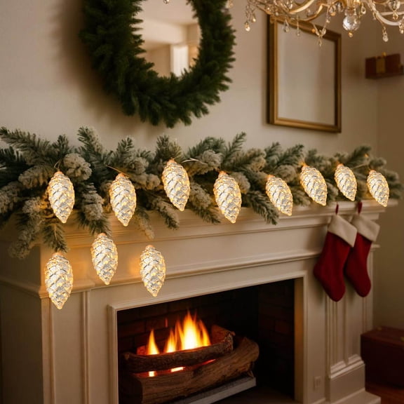 Pinecone Lights Battery Operated 78 Inch Warm White, LED Christmas Light String for Tree Decor, Outdoor Waterproof Pine Cone Fairy Lights for Mantle, Wreath, Window and Party Decoration