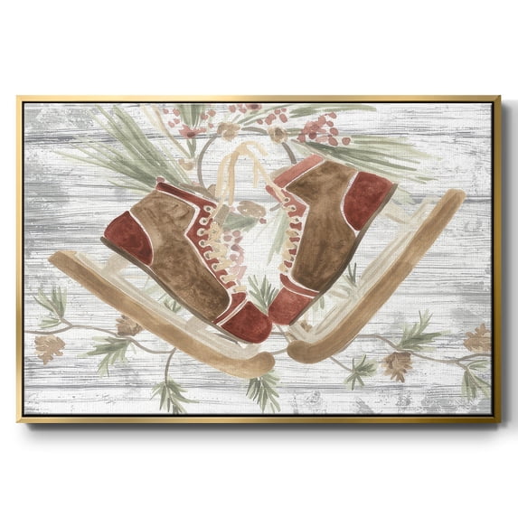 Pinecone Lodge Collection A - Framed Gallery Wrapped Holiday Canvas - 17 x 25 - Gold Frame