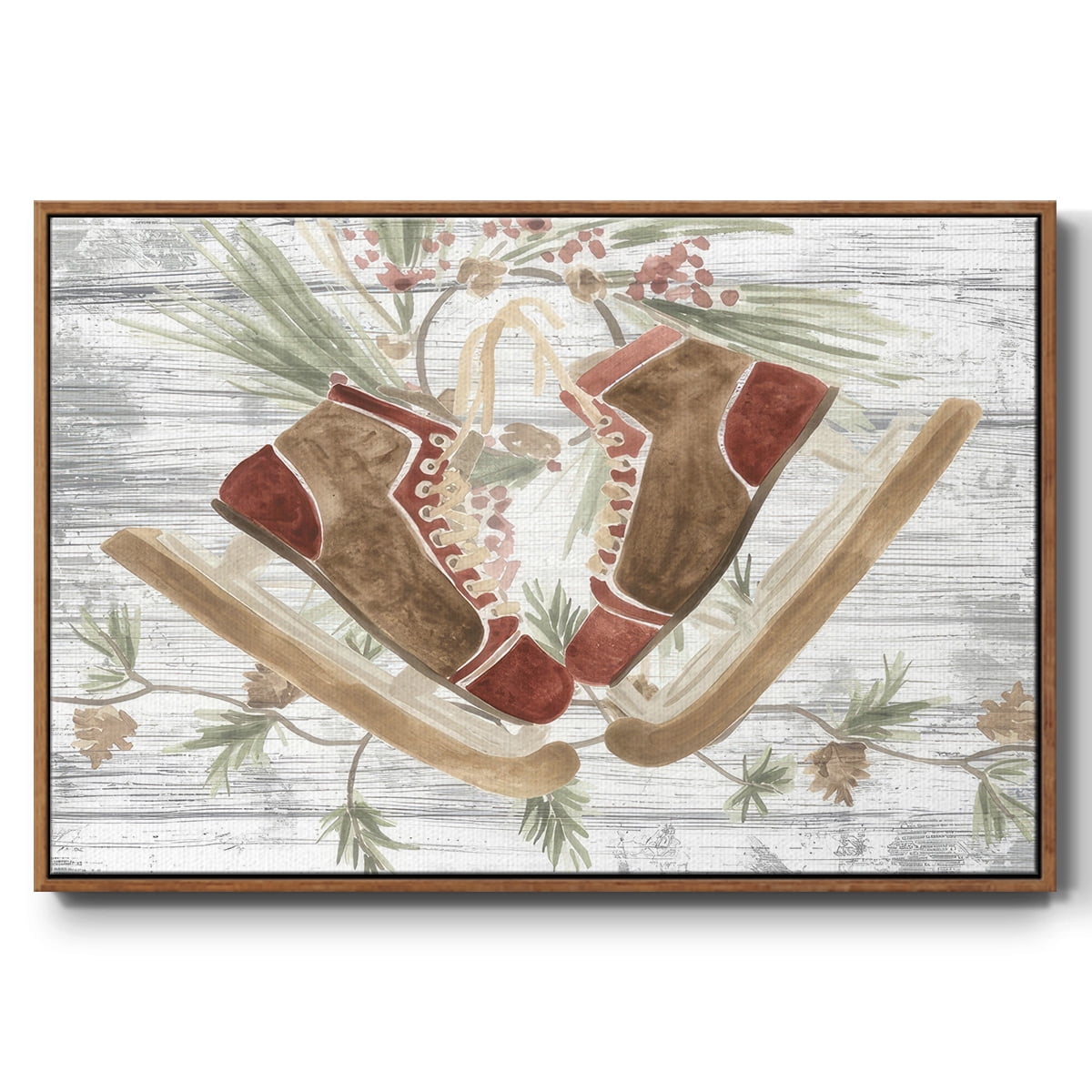 Pinecone Lodge Collection A - Framed Gallery Wrapped Holiday Canvas - 17 x 25 - Rosewood Frame