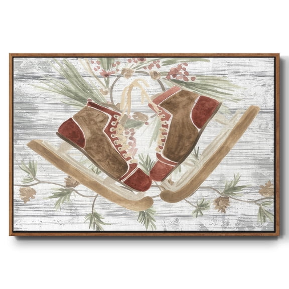 Pinecone Lodge Collection A - Framed Gallery Wrapped Holiday Canvas - 17 x 25 - Rosewood Frame