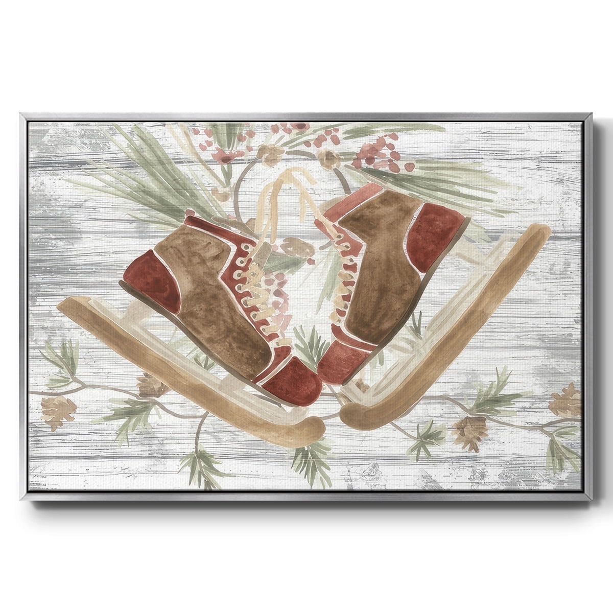 Pinecone Lodge Collection A - Framed Gallery Wrapped Holiday Canvas - 17 x 25 - Silver Frame