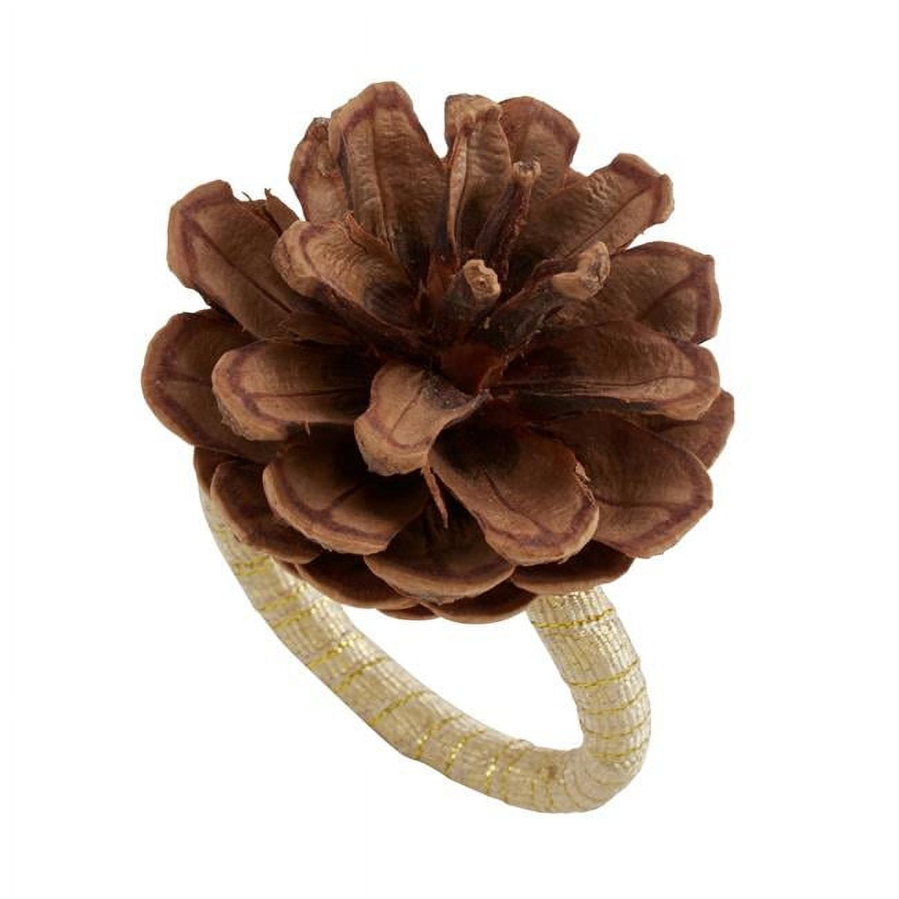 Brown Pinecone and Wood Napkin Rings Set of 4