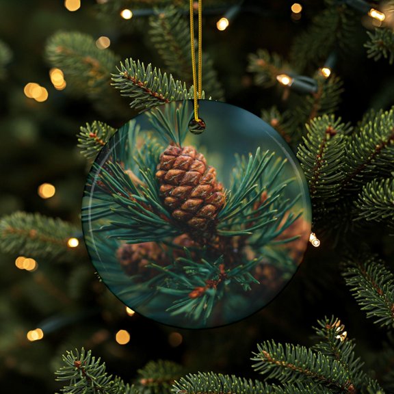 Pinecone Ornament Rustic Christmas Decor Ceramic Holiday Ornament Cabin Christmas Gift Woodland Decoration Nature Lover Gift 2D FLAT Ceramic Ornament