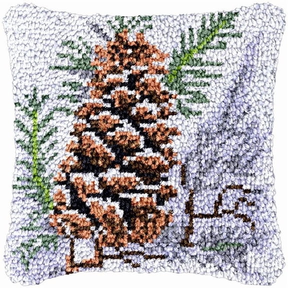 Pinecone Pattern Latch Hook Kits Pillow DIY Rug Crochet Hook Cushion Making Kits with Preprinted Pattern Canvas Instruction Yarns and Latch Hooking Pillow Cover Easy to Starter DIY Kits 43x43cm