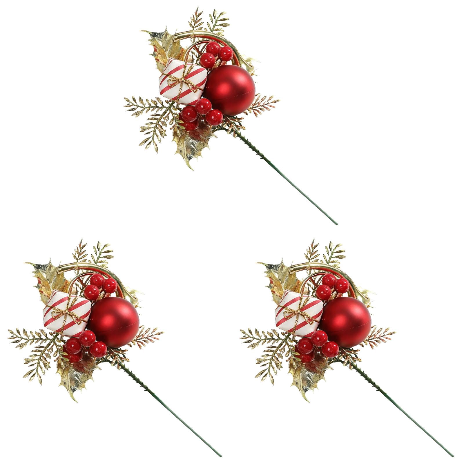 Pinecone Pick – Red And Design Festive Style 3PCS Flowers Bouquet ...