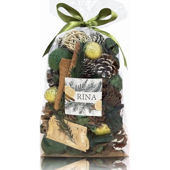 Pinecone Potpourri Bags - Pine Scented Christmas Potpourri Dried Flower with Cinnamon, Winter Holiday Decorative Bowl Filler & Vase Decor, 20 oz(Green)