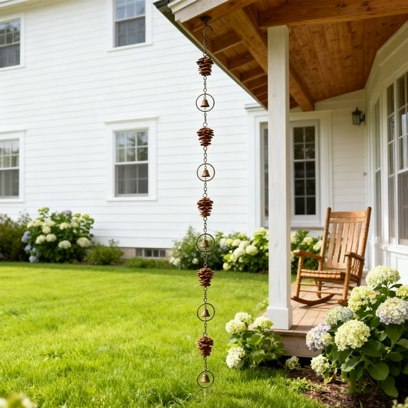 Pinecone Rain Chain Outdoor Metal Garden Drainage Spout Water Feature Decor 43 Inch 1 Count