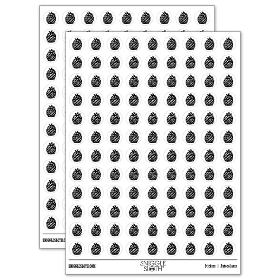 Pinecone Sketch 200+ Round Stickers - White - Matte Finish - 0.50" Size