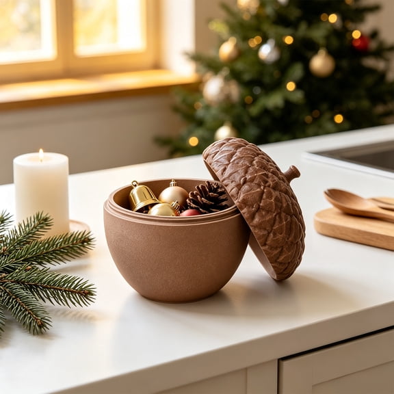 Pinecone Storage Jar With Lid, Textured Pine Cone Shaped Desktop Container For Candy, Jewelry, Trinkets And Dried Flowers, Small Tabletop Organizer For Christmas Home Decor And Mantel Display