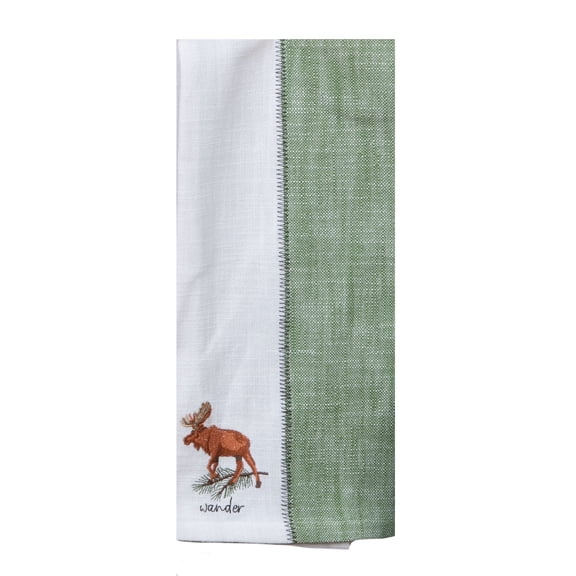 Pinecone Trails Moose Embroidered Two Tone Kitchen Tea Towel