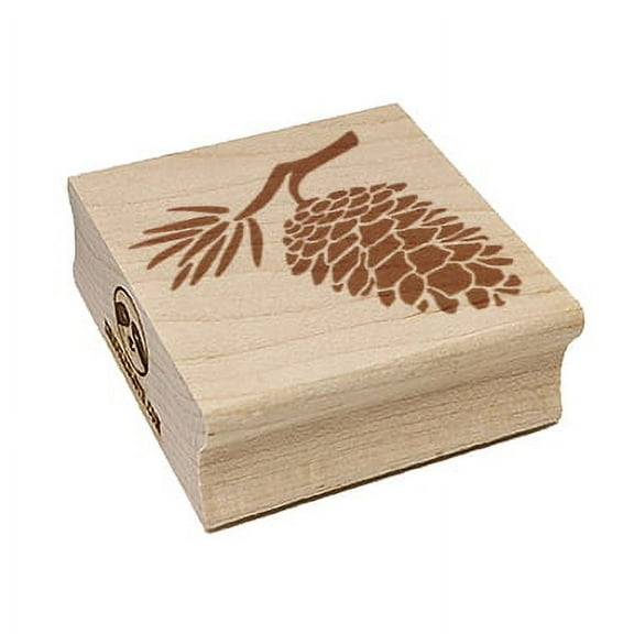 Pinecone on Branch Square Rubber Stamp Stamping Scrapbooking Crafting - Large 2.75in