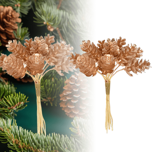 Pinecones Decor Accessories Silver Gold Leaves Artificial Plants Bouquet for Wedding Decoration DIY Scrapbook Handmade Craft Flowers Decor Scrapbooking (Gold Pinecone)