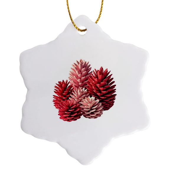 3drose, Pinecones in Pink Mid-century Modern Kitschy Design Cut Out, 3 inch Snowflake Porcelain Ornament