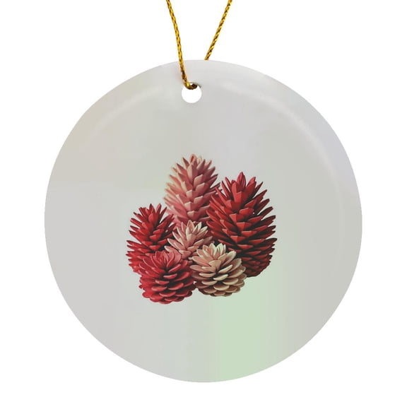 3drose, Pinecones in Pink Mid-century Modern Kitschy Design Cut Out, Circle Porcelain Ornament