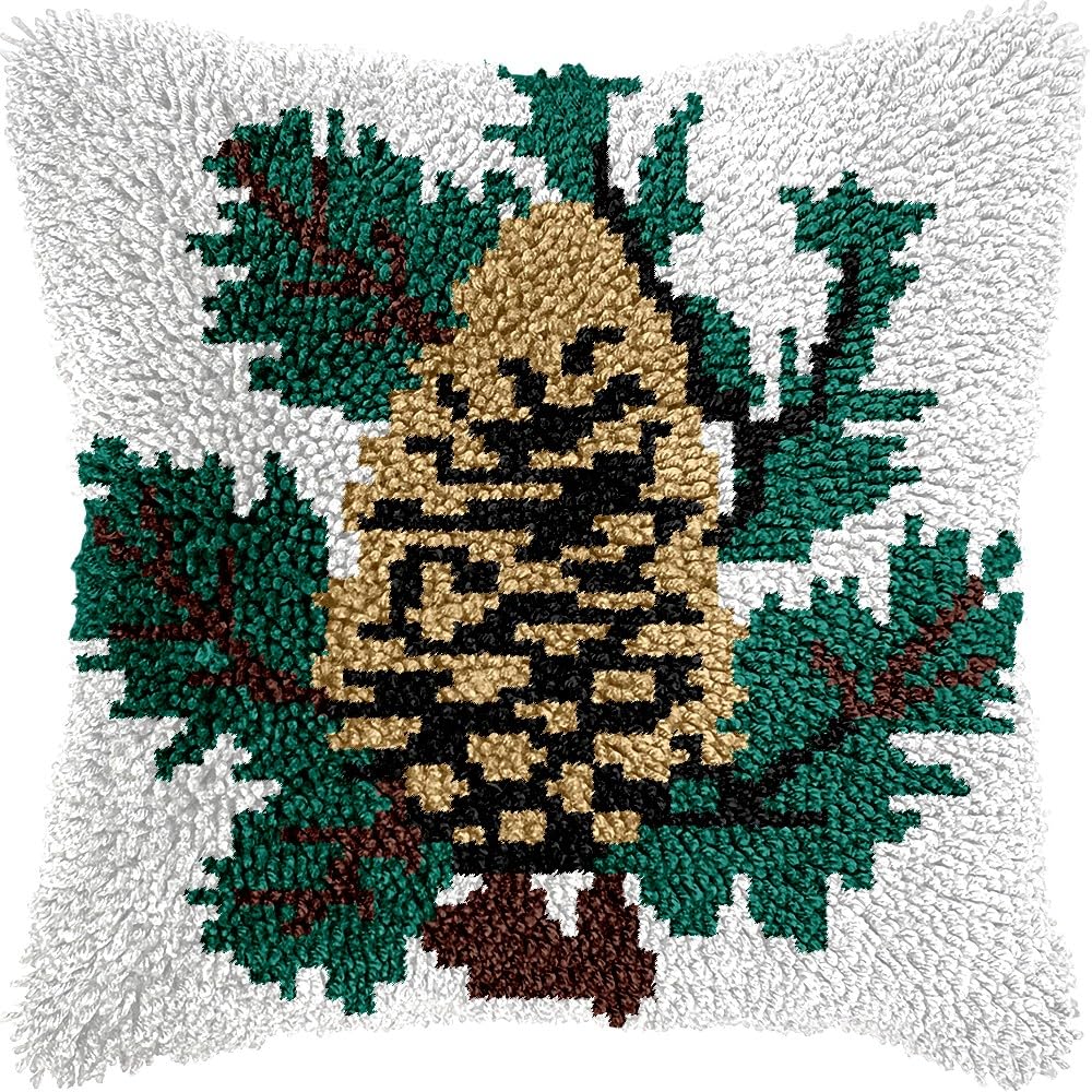 Pinecones Latch Hook Kits Pillow kits Cushion Throw Pillow Embroidery Craft Kits DIY Kits of DIY Hooking Pillowcase Cover Supplier with Color Printed Canvas 43x43cm (11)