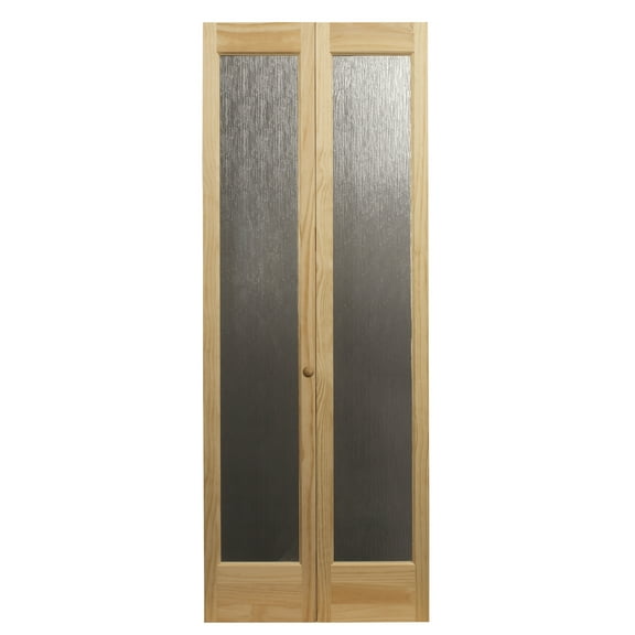 Pinecroft 739 Full Glass Rain Unfinished Pine Bifold Door 36" x 80"