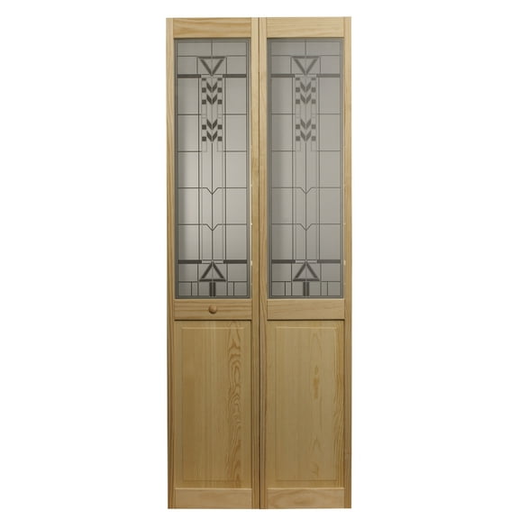 Pinecroft 741 Half Glass Deco Unfinished Pine Bifold Door 36" x 80"