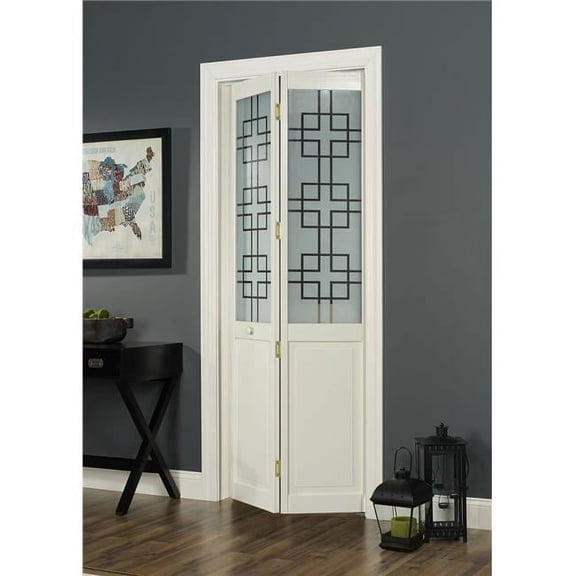 Pinecroft Geometric Half Glass Bifold Door, 30-in. x 80-in., Unfinished Pine
