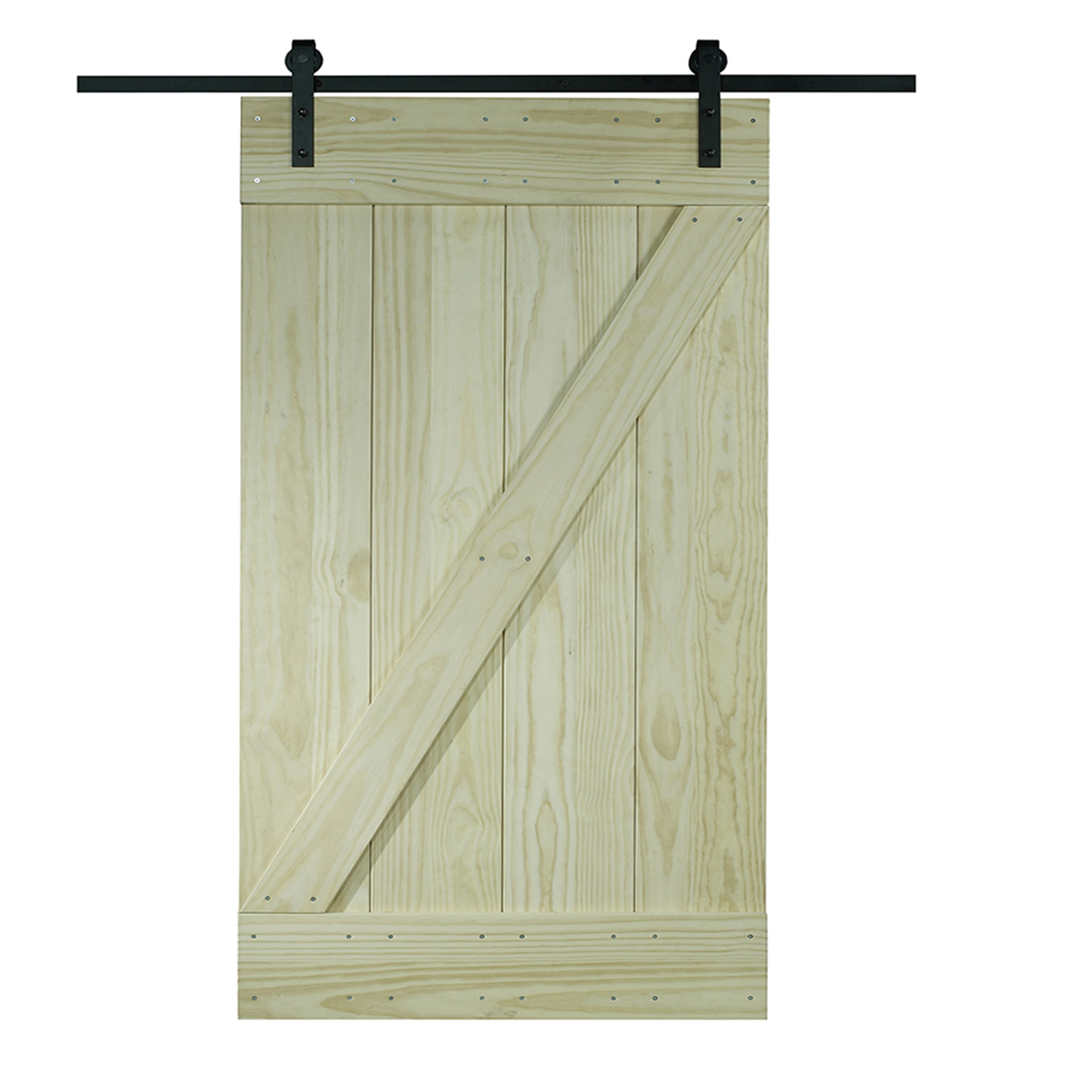 Rustic Dark Brown Pine Sliding Barn Door Kit with Black Hardware