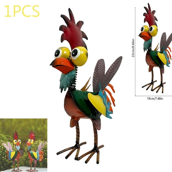 Rooster Statue,Metal Rooster Yard Statue Decoration Rooster Decor,8.7 Inch Tall Rooster Statue 3D Wacky Metal Chicken Yard Art Colorful Metal Rooster Yard Decor for Garden Backyard