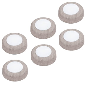 Pinegreen Lighting Battery-Operated Wireless LED Puck Light, Press-Activated Stick on Light for Closets, Cabinets, Counters, Utility Rooms, Pack of 6 Wood Grain