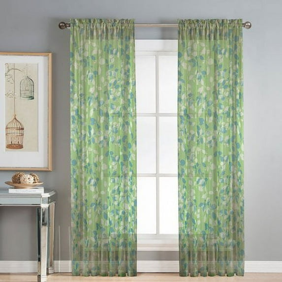 Pinehurst Printed Sheer Extra Wide 54 x 84 in. Rod Pocket Curtain Panel