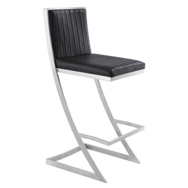 Adjustable Black Faux Leather Swivel Barstool with Silver Metal Base