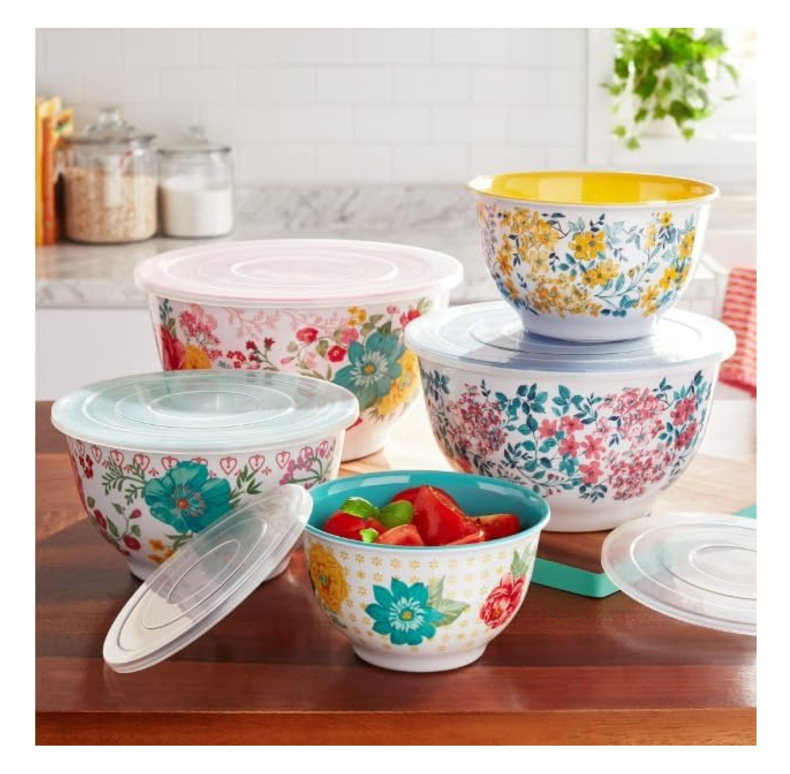 The Piner Woman 10-Piece Melamine Mixing Bowl Set, Fancy Flourish
