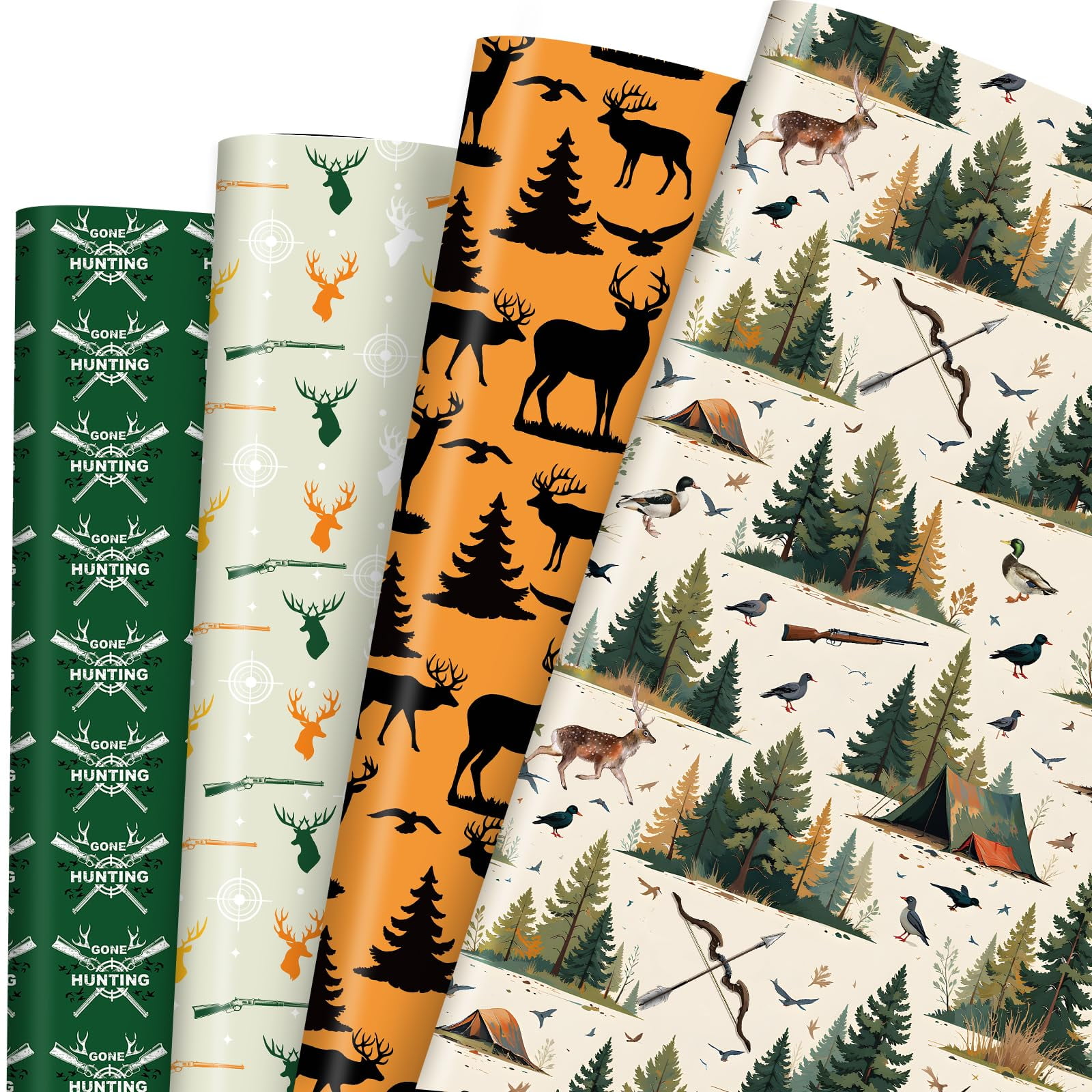 Pineraap 12 Sheets Hunting Wrapping Paper, Camo Deer Wrapping Paper, Deer & Hunter Print Gift Wrap, Gone Hunting Gift Packing Supplies for Camo Birthday Party Crafts Decorations (20"28")