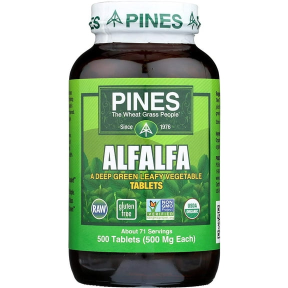 Pines Organic Wheat Grass Powder, Alfalfa Deep Green Leafy Vegetable, 500ct