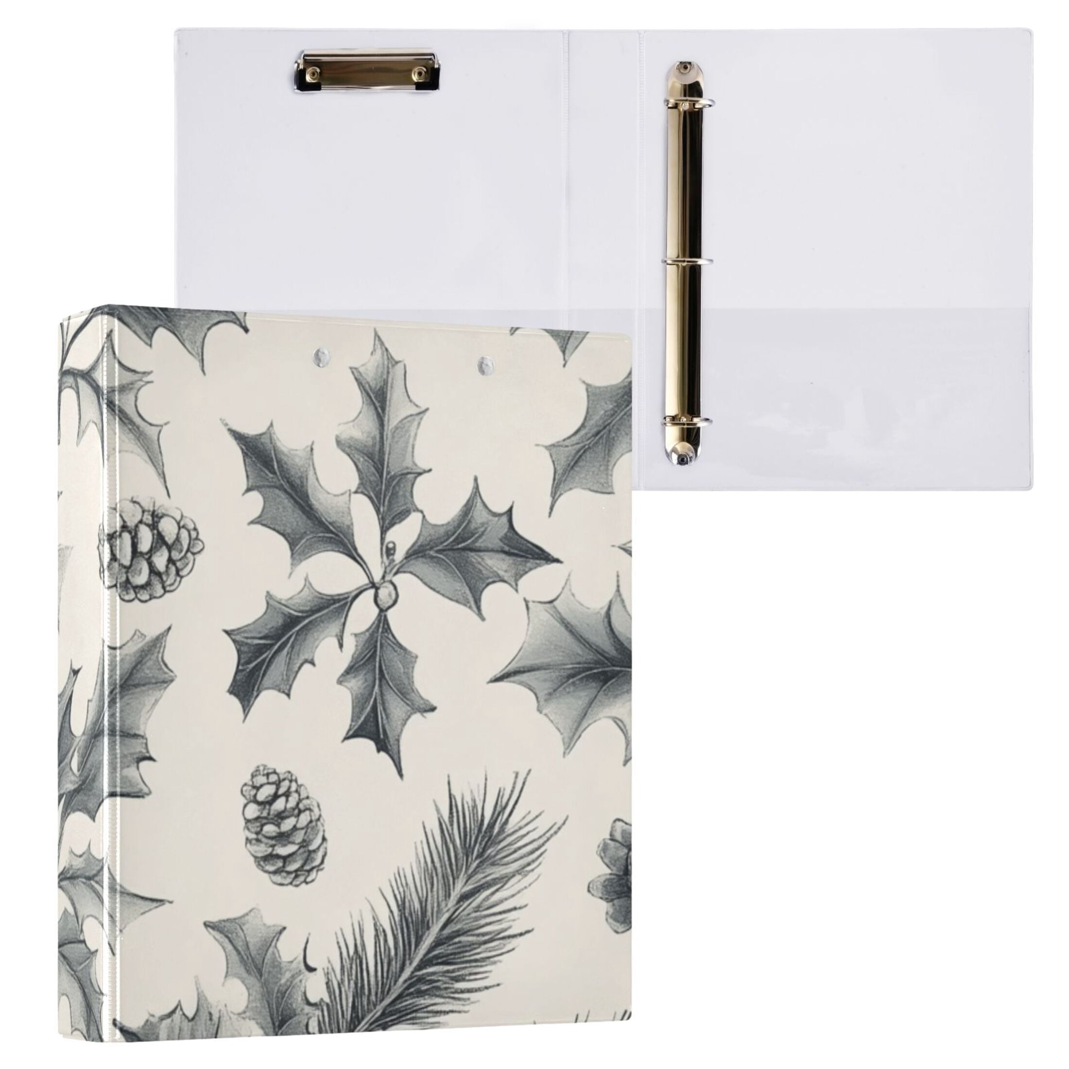 Pines and Leaves 3 Ring Binders 1.5 inch Hardcover File Folders with Interior Pockets A4 Size Organizer for School Office Hospital