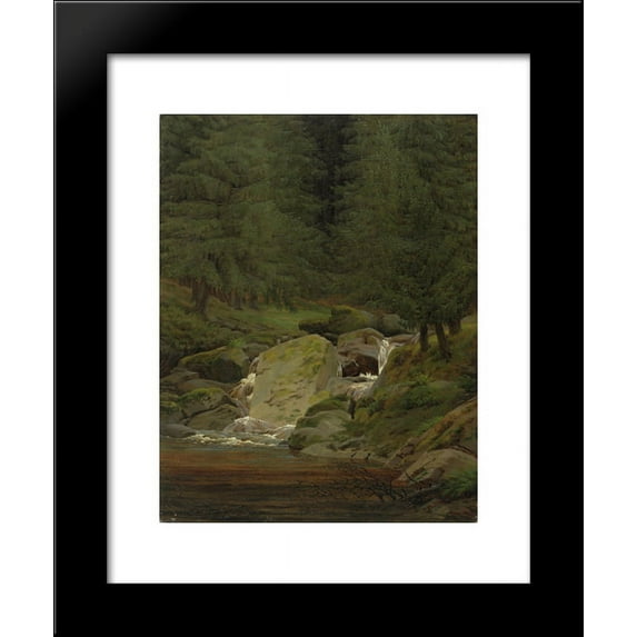 Pines at the waterfall 20x24 Framed Art Print by Caspar David Friedrich