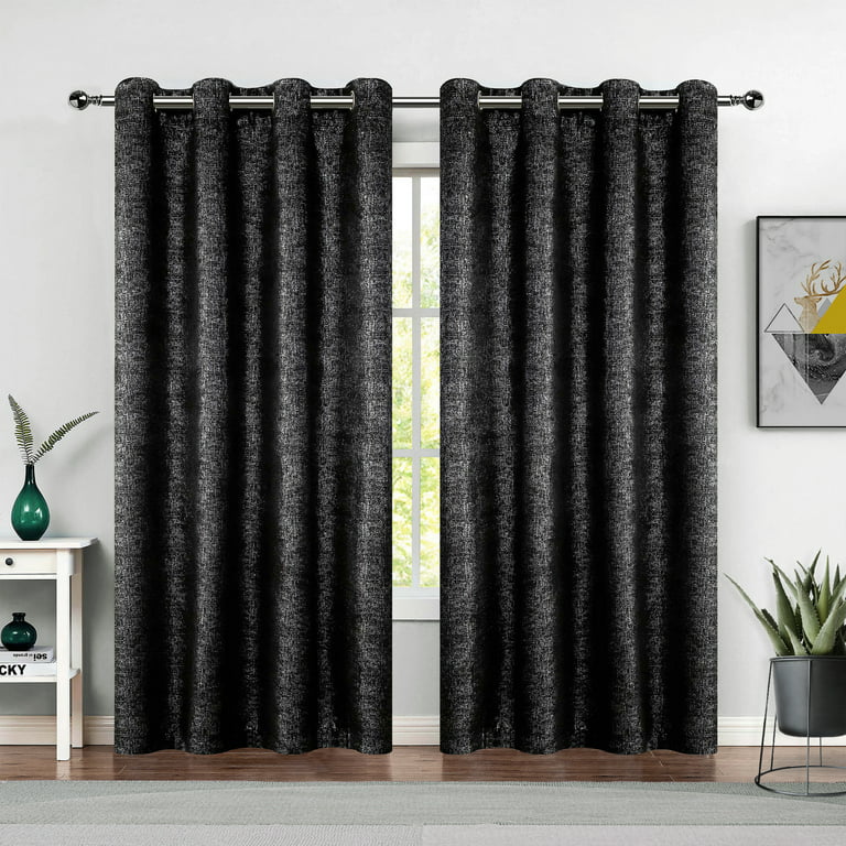 Pinewave Black Blackout Curtains Set Silver Metallic Sparkle Patterned Luxury For Living Room Grommet Top 52 Wx84 L 2 Pcs Com