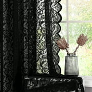 Pinewave Black Sheer Lace Curtains Vintage Floral Window Curtain Panels for Living Room 84 inch,Rod Pocket,2 Panels