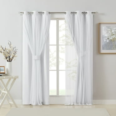 Pinewave Blackout Curtain Panels with Sheer Overlay Mix and Match Double Layer Thermal,Grommet Top,37"Wx84"L,White,2 Panels