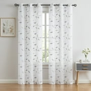 Pinewave Embroidered Leaf Sheer Curtains 63 inch Light Filtering Window Panels Silver Metallic Botanical Pattern Gray Cream Sheer Drape for Bedroom Grommet Top 38"Wx63"Lx2