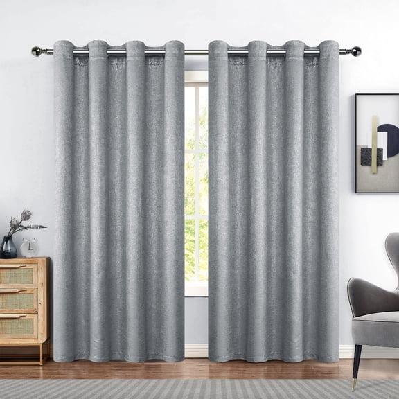 Pinewave Gray Sparkle Blackout Curtains Luxury Silver Metallic Chic Glitter Drapes for Bedroom,Grommet Top,52"Wx63"L,2 Pcs