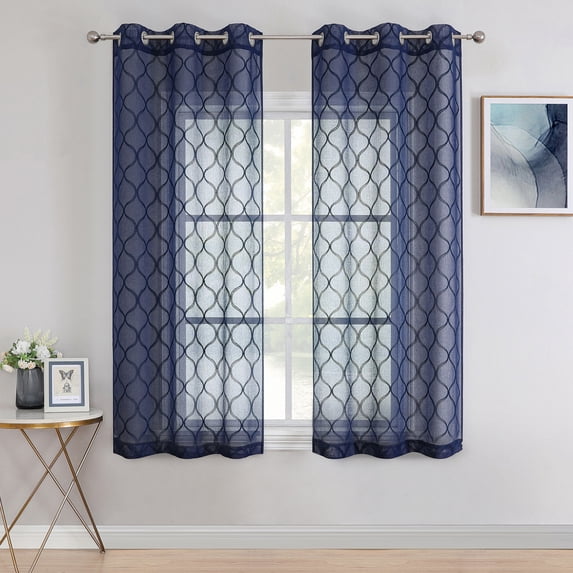Pinewave Light Filtering Window Panels for Living Room Moroccan Trellis Tulle Sheer Drapes Grommet Top W38 xL54 x2,Navy