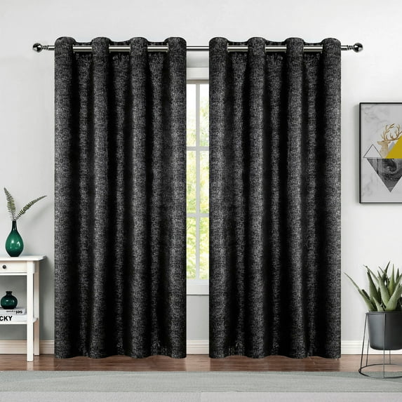 Pinewave Metallic Blackout Curtains Black Curtains Luxury Sparkle Window Panels, Grommet Top,2 Pcs