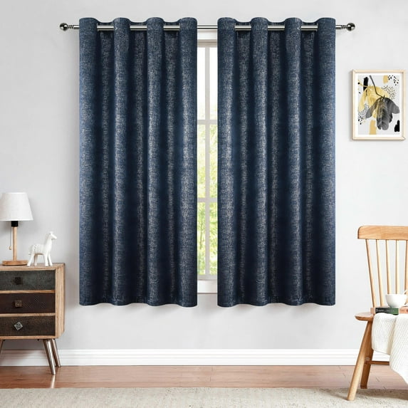 Pinewave Navy Blackout Curtains Set Silver Sparkle Patterned Window Drapes Luxury Room Darkening Panels Thermal Insulated for Living Room,Grommet Top,52"WxL63"L,2 Pcs