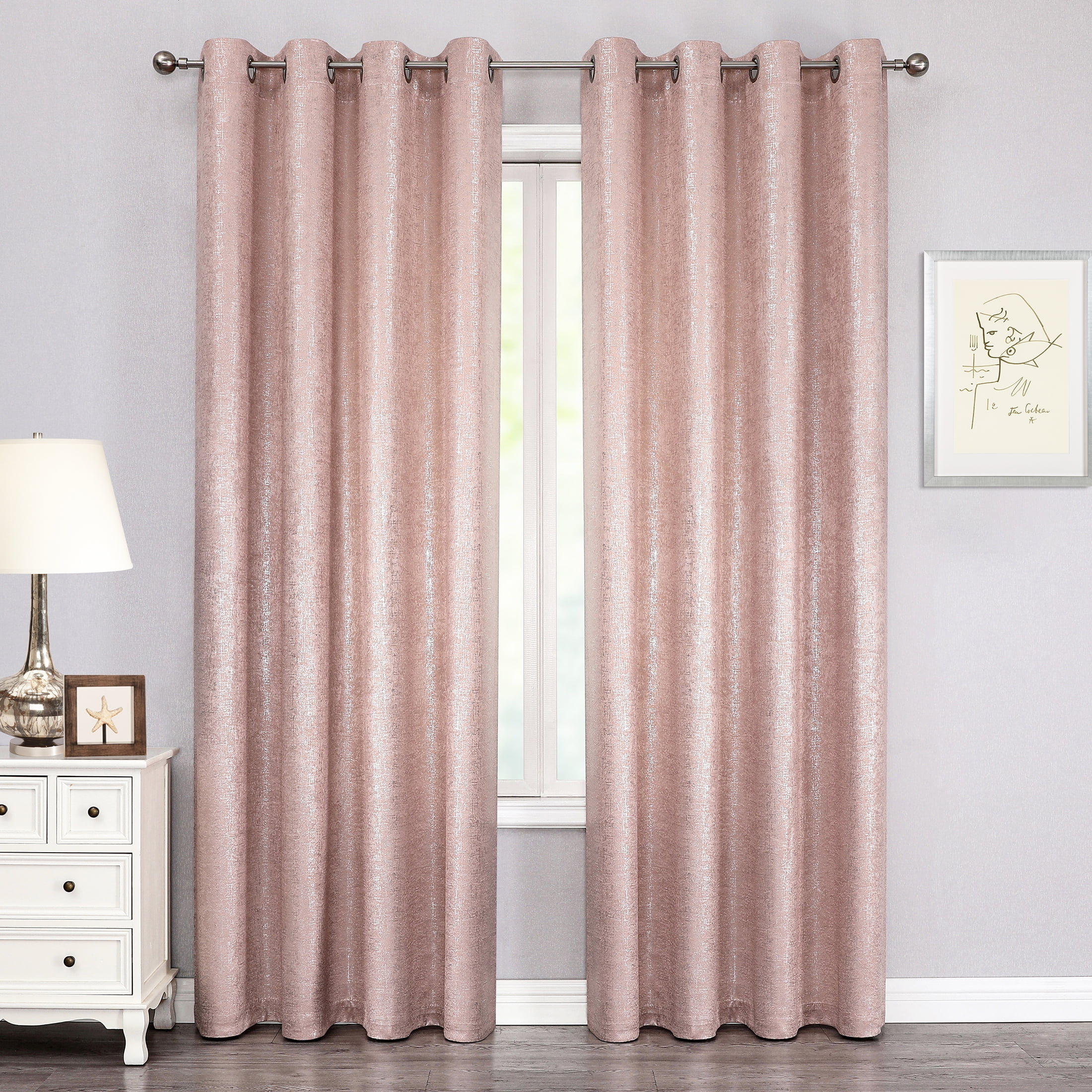 Pinewave Pink Sparkle Blackout Curtains Luxury Metallic Chic Silver Glitter Drapes for Living Room,Grommet Top,52"Wx95"L,2 Panels