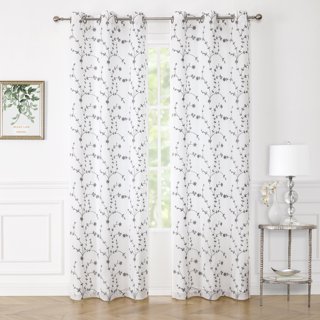 Floral Spray Semi Sheer Kitchen Window Curtain Tier Pair or Valance ...