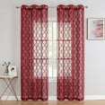 thumbnail image 1 of Pinewave Sheer Curtains 84 inch Set of 2 Geometric Embroidered Light Filtering Window Panels Moroccan Trellis,Grommet Top,Red, 1 of 5