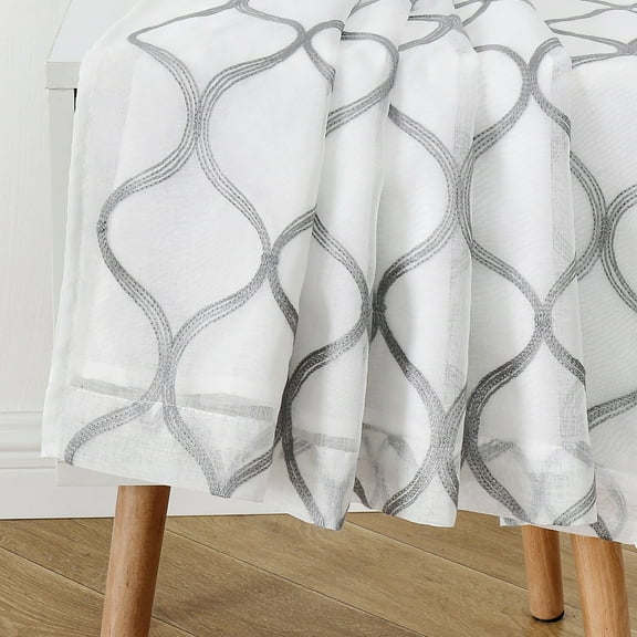 Pinewave Gray-White Geometric Sheer Curtains, 38” x 96” (2 Panels)