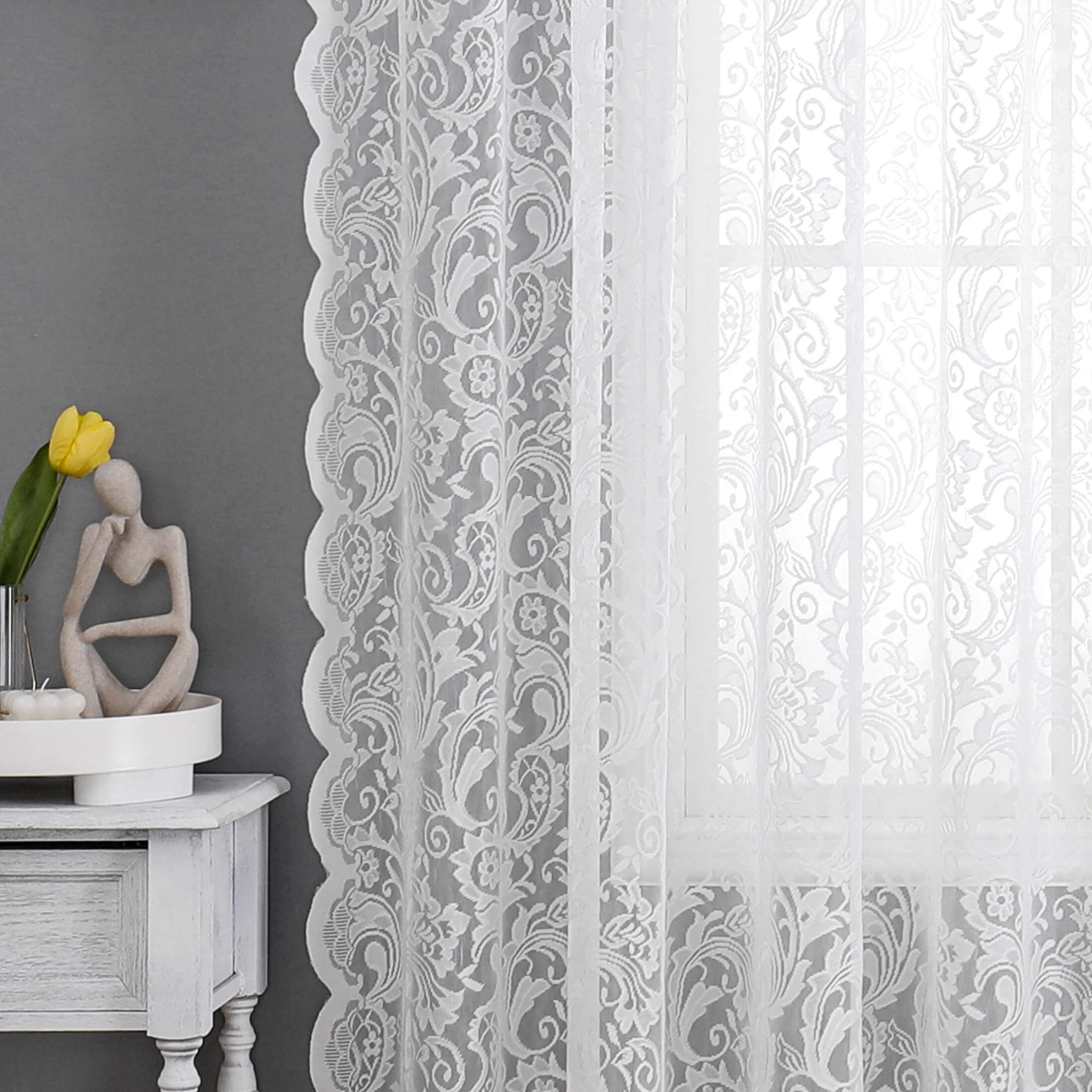 Basic Home Rod Pocket Sheer Voile Window Curtains - White, 45 in. Long ...